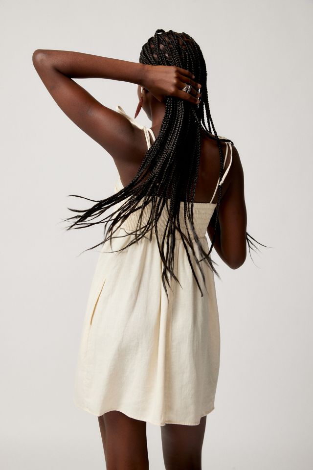 Urban Renewal Made In LA Linen Tie Shoulder Ruched Babydoll Dress #4