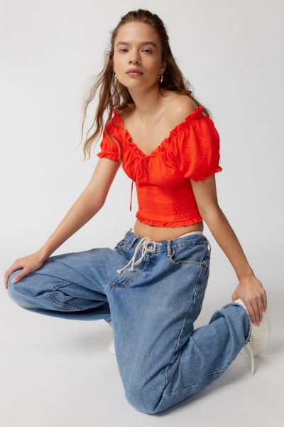 Urban Outfitters Uo Natalia Puff Sleeve Top In Red