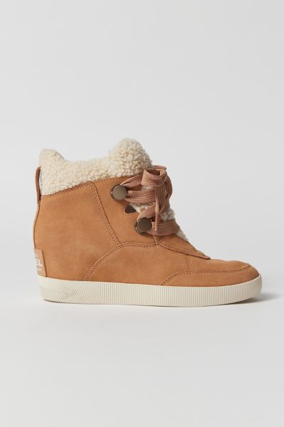 Sorel Out And About Womens Leather Wedge Boots In Tawny Buff