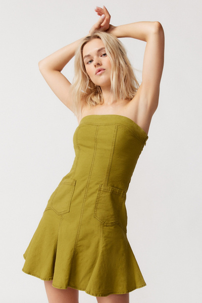 bdg demi denim strapless mini dress Bandeau Button Down Mini Dress In Blue Denim | EGO US
