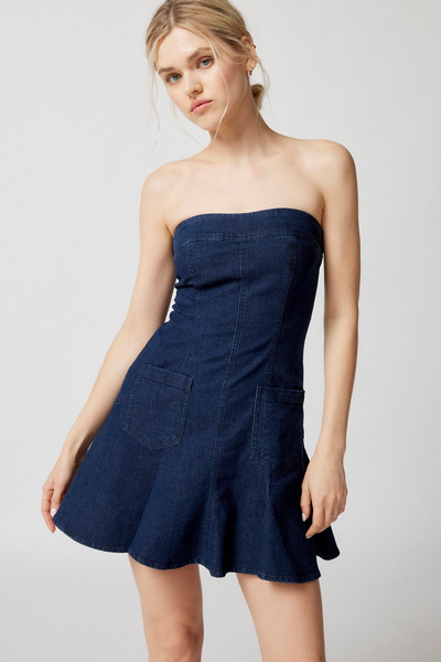 white christmas dresses JOANNA DENIM MINI DRESS – AKIRA main image 1