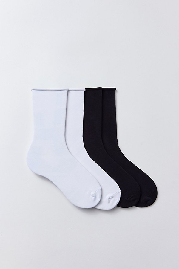 Urban Outfitters Soft Roll Crew Sock 2-pack In Black/white