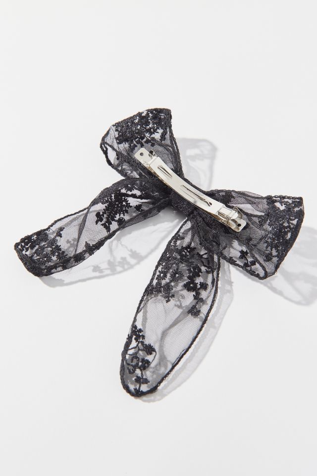 Pearls & Lace Hair Bow Barrette in Black at Urban Outfitters