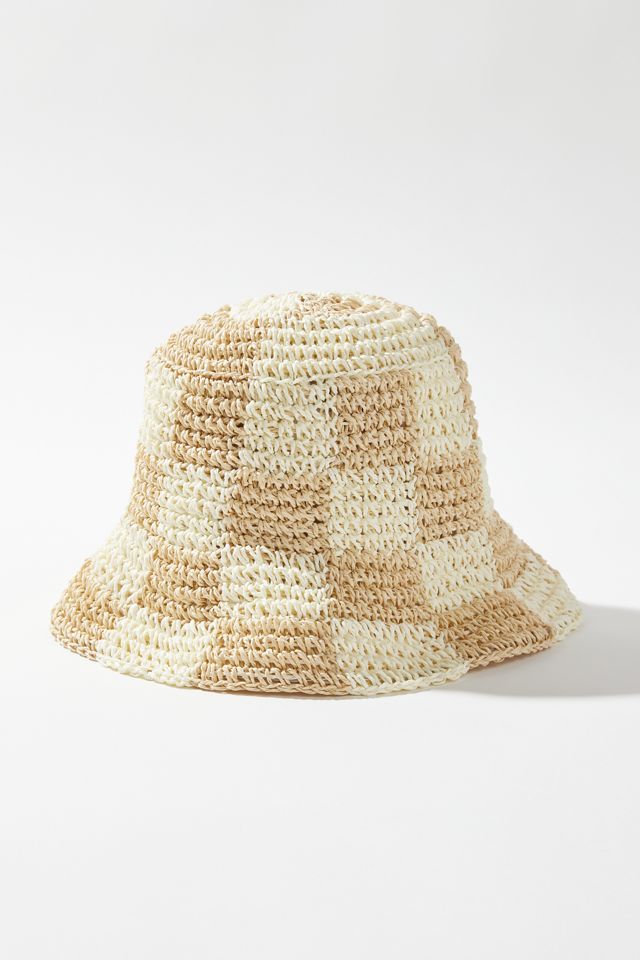 Checkered Straw Bucket Hat #3