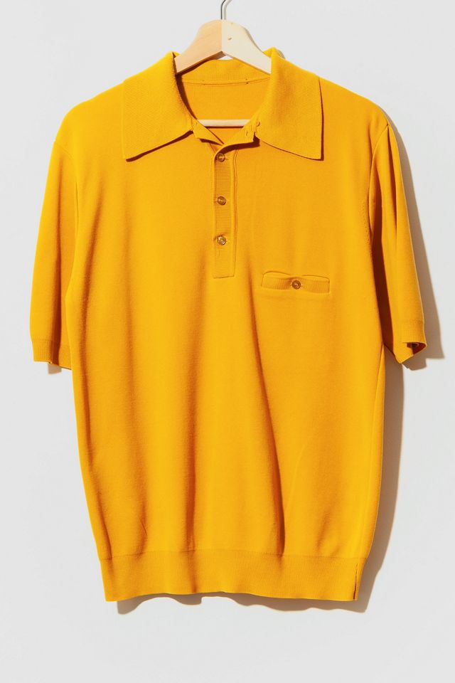 Vintage 1960s Mustard Yellow Short Sleeve Knit Collared Shirt
