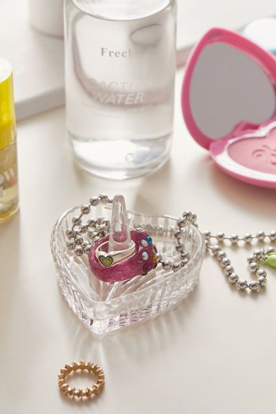 Urban Outfitters Glass Heart Ring Dish In Clear