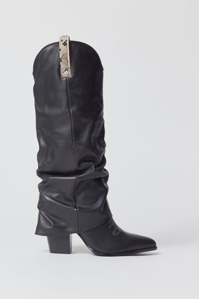 Steve Madden Lassy Foldover Cowboy Boot In Black Leather