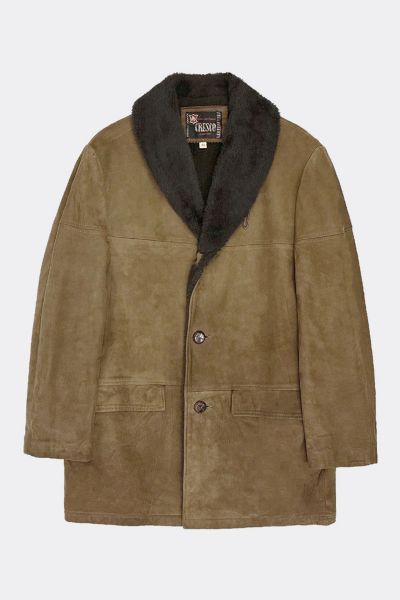 Vintage 1960's Cresco Sherpa Lined Shawl Collar Suede Leather Coat