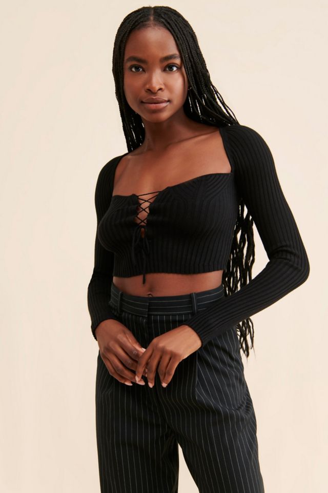 Lace up crop sweater best sale