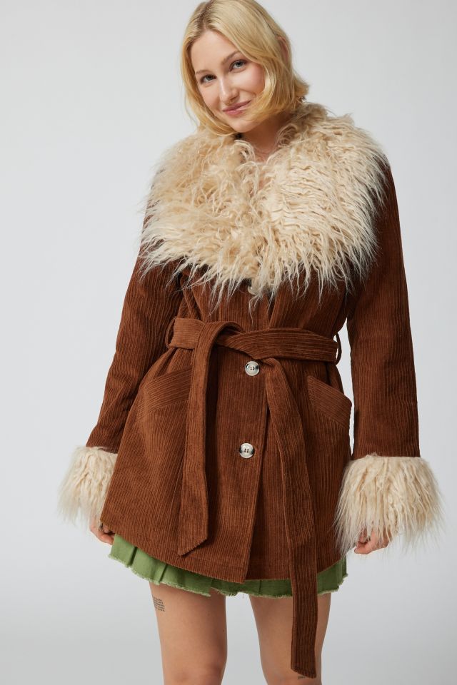 UO Tasha Faux Fur Corduroy Coat | Urban Outfitters Canada