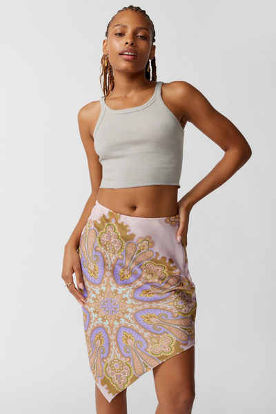 Urban Outfitters Uo Kali Paisley Asymmetrical Midi Skirt In Rose