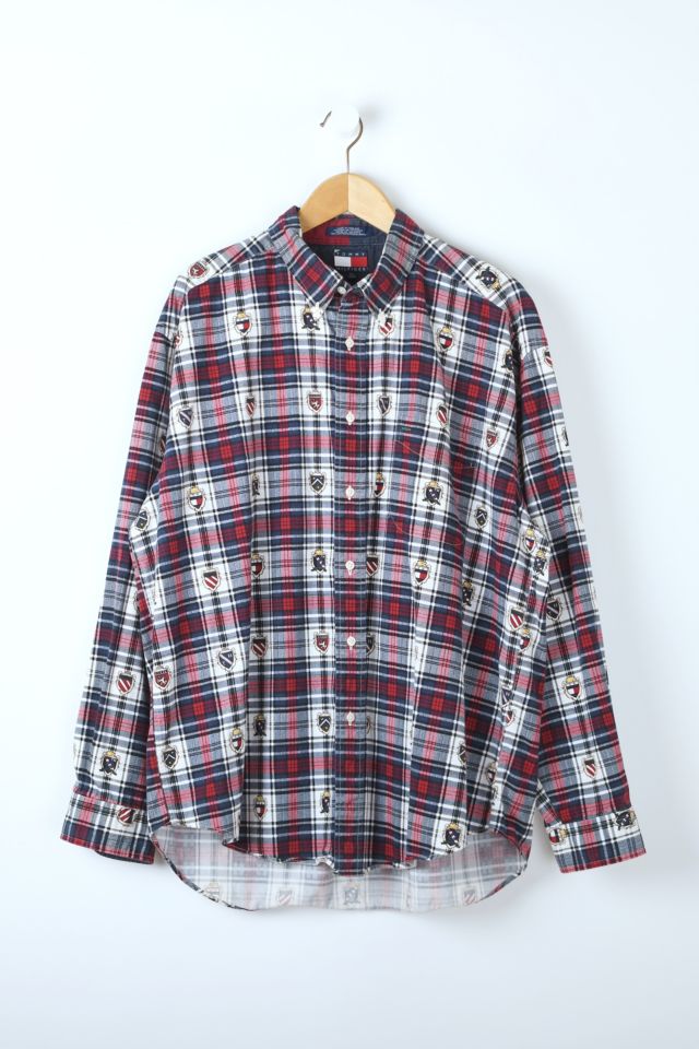 Vintage '90s Tommy Hilfiger Crests Plaid Button-Down | Urban Outfitters