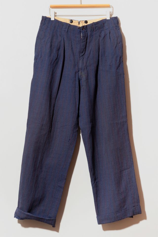 Vintage 1940s Distressed Blue Striped Dress Pant | Urban Outfitters