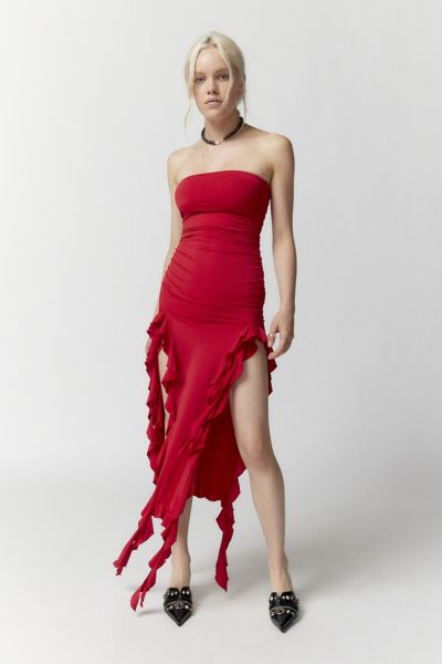 red strapless cocktail dresses