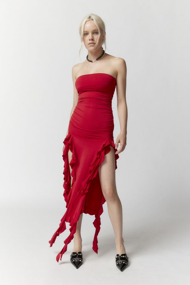 Strapless ruffle 2024 midi dress