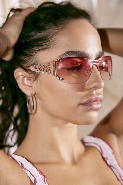 Urban Outfitters Holly Metal Shield Sunglasses In Pink