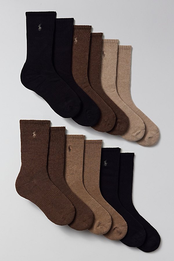 Polo Ralph Lauren Casual Crew Sock 6-pack In Brown, Men's At Urban Outfitters