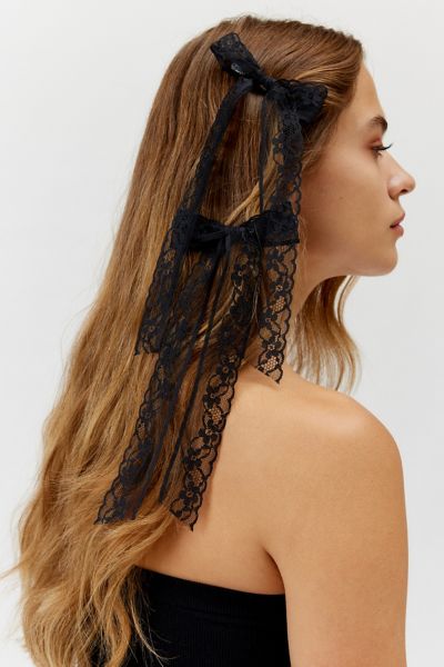 Urban Outfitters Lace Bow Barrette Set In Black