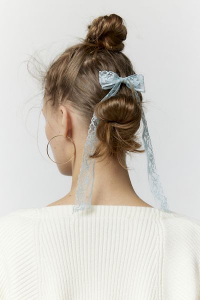 Urban Outfitters Lace Bow Barrette Set In Light Blue