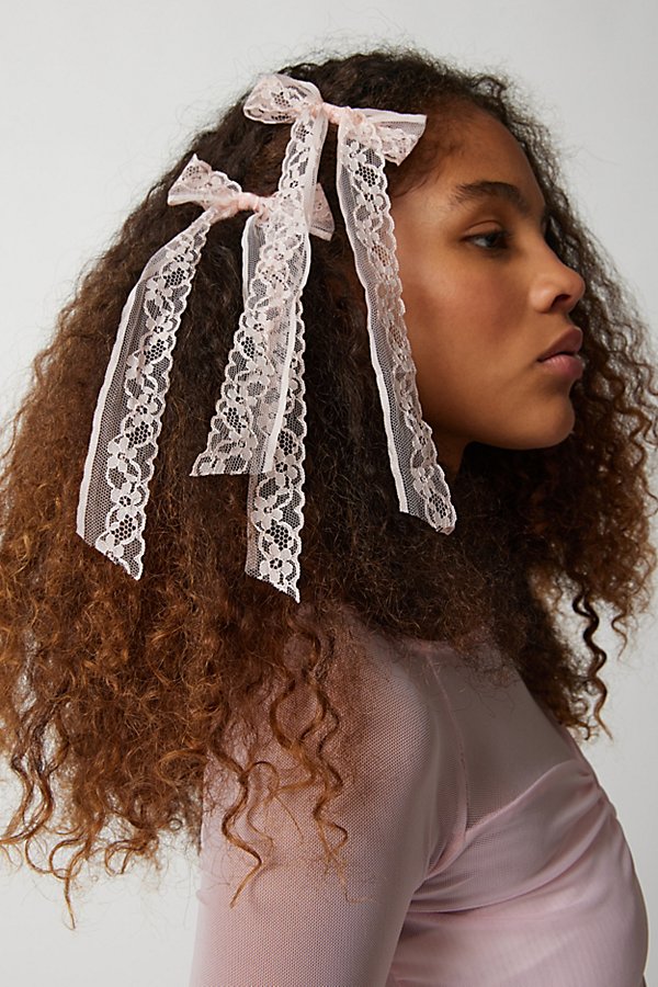 Urban Outfitters Lace Bow Barrette Set In Pink