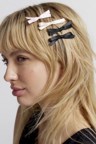 Urban Outfitters Satin Bow Slide Barrette Set In Multi