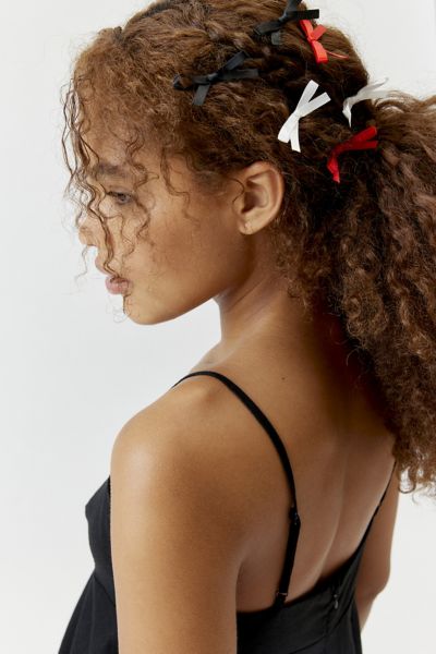 Urban Outfitters Satin Bow Hair Slide 6-pack Set In Black, Women's At