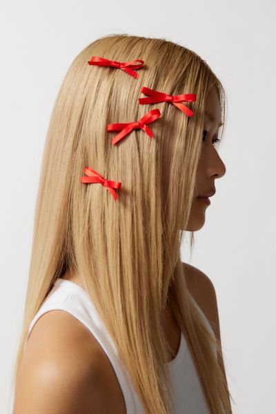 Urban Outfitters Satin Bow Hair Slide 6-pack Set In Red