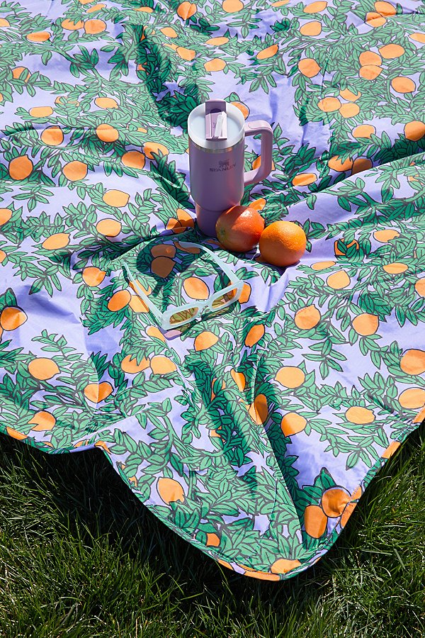 Shop Baggu Puffy Picnic Blanket In Orange Tree Periwinkle At Urban Outfitters