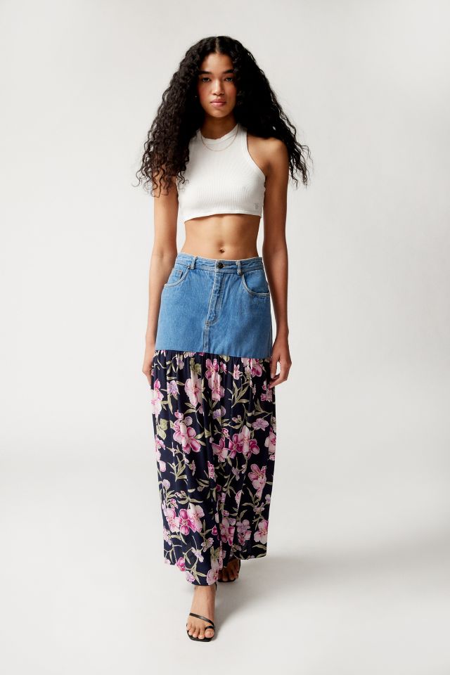 Urban Renewal Remade Denim Floral Maxi Skirt | Urban Outfitters