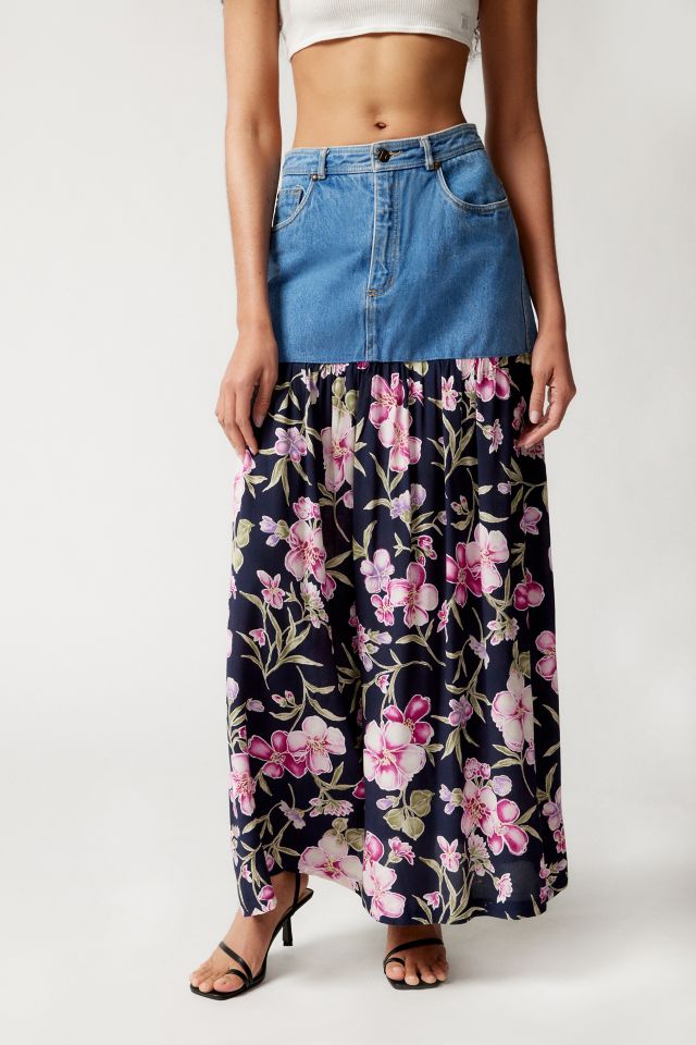 Urban Renewal Remade Denim Floral Maxi Skirt #2