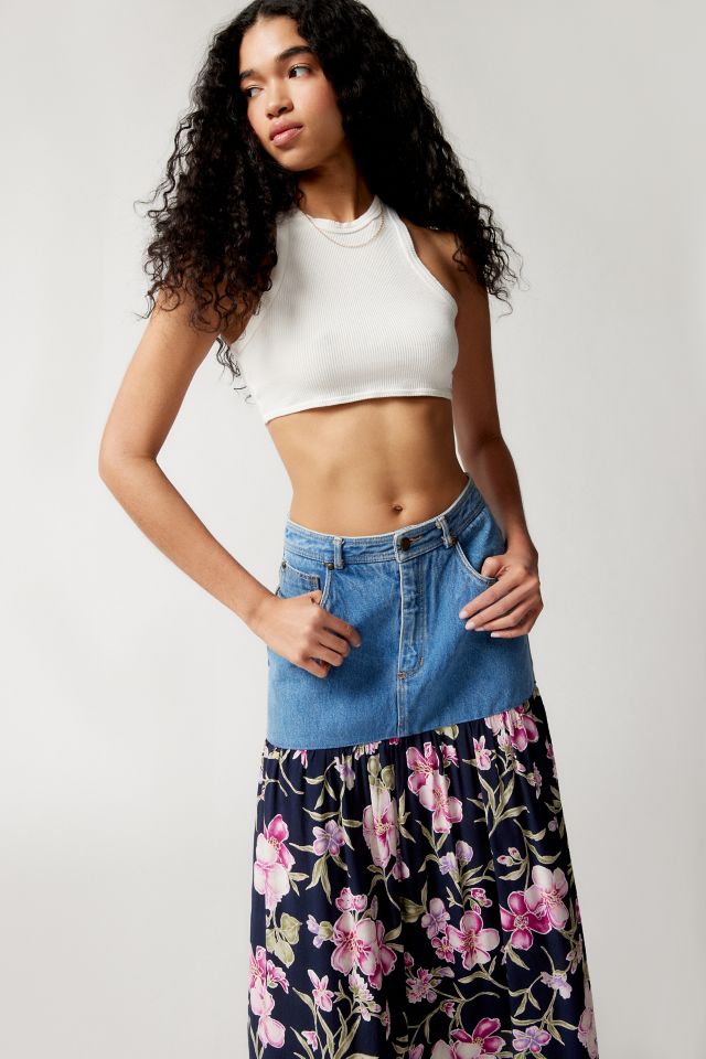 Urban Renewal Remade Denim Floral Maxi Skirt #3