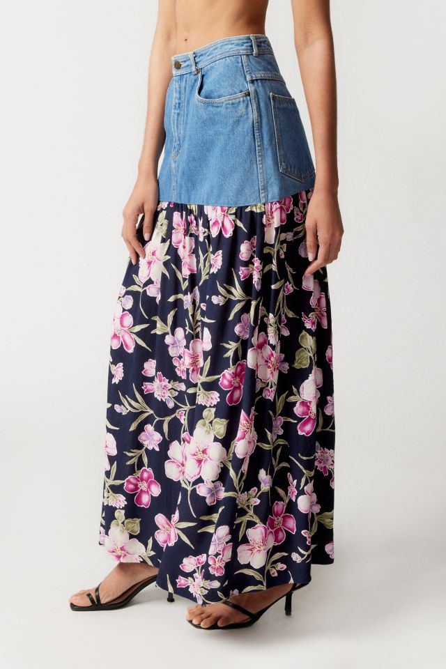 Urban Renewal Remade Denim Floral Maxi Skirt #4