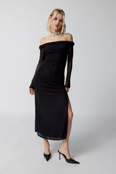 Motel Terra Mesh Off-The-Shoulder Midi Dress | Urban Outfitters