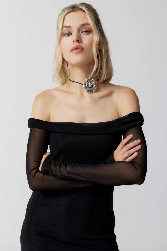 Motel Terra Mesh Off-The-Shoulder Midi Dress #1