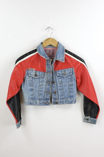 Vintage Revolt Cropped Denim Jacket With Racer Stripes
