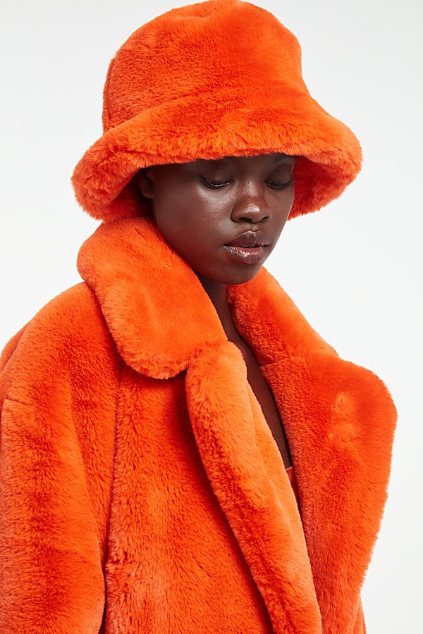 Apparis Gilly Plant-based Fur Bucket Hat In Vermillion Orange