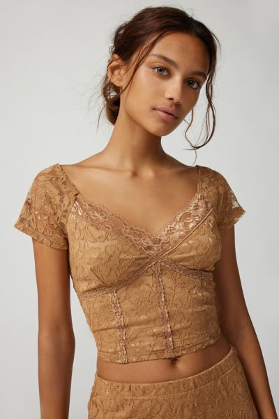 Urban Renewal Remnants Textured Lace Cap Sleeve Top  Urban Outfitters  Japan - Clothing, Music, Home & Accessories