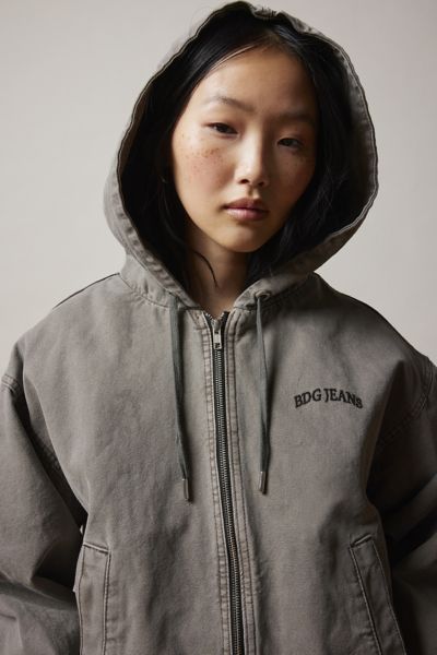 Bdg Mini Sk8 Canvas Hooded Jacket In Black, Women's At Urban Outfitters