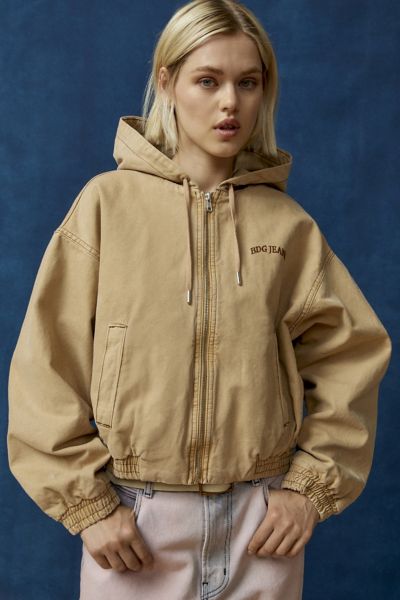 Bdg Mini Canvas Hooded Bomber Jacket In Tan