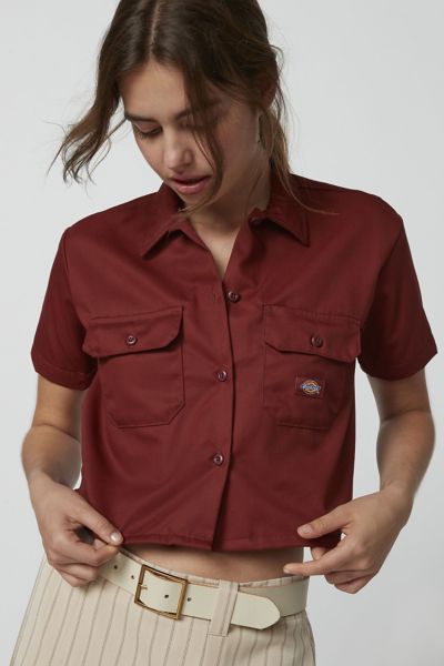 Dickies Cropped Short Sleeve Button-down Shirt In Red