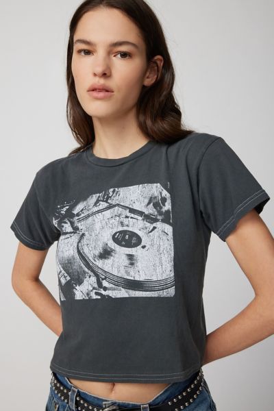 Urban Outfitters Record Player Alexa Baby Tee In Black