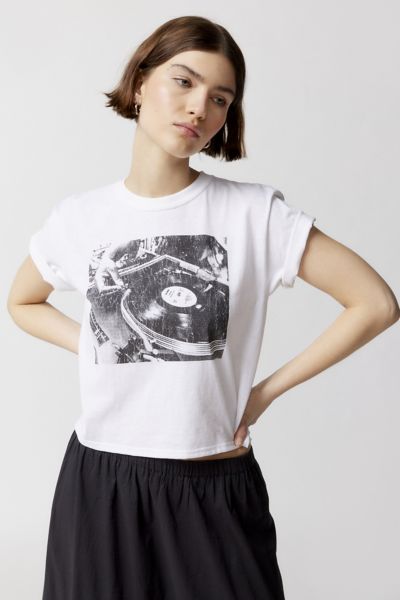 Urban Outfitters Record Player Alexa Baby Tee In White