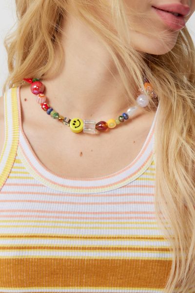 Urban Outfitters Charmed Beaded Necklace In Rainbow Multi