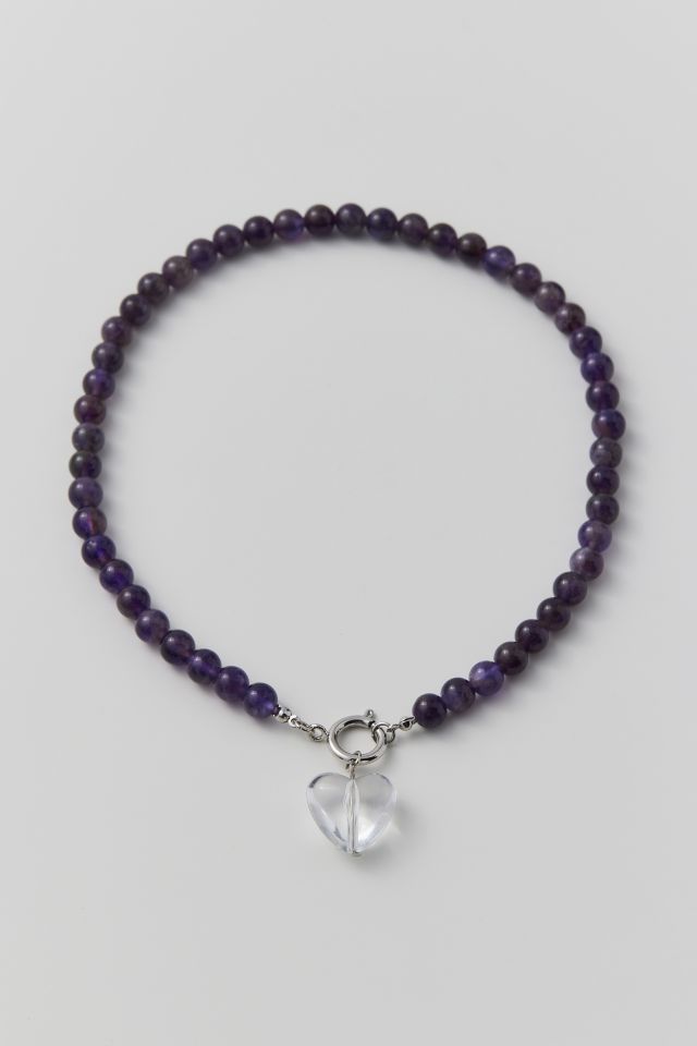 Collier en perles coeur de pierre #1