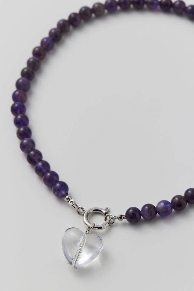 Collier en perles coeur de pierre #2