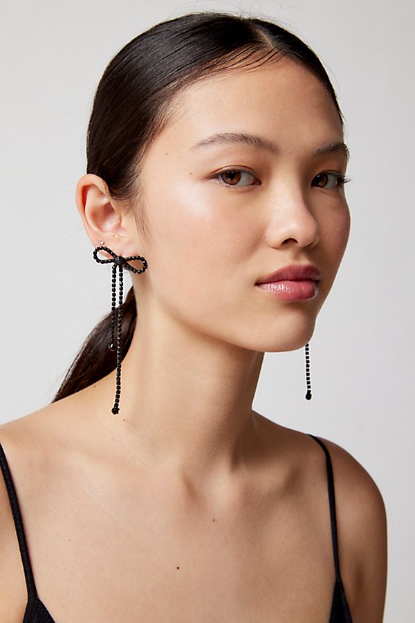 Urban Outfitters Rhinestone Bow Earring In Black