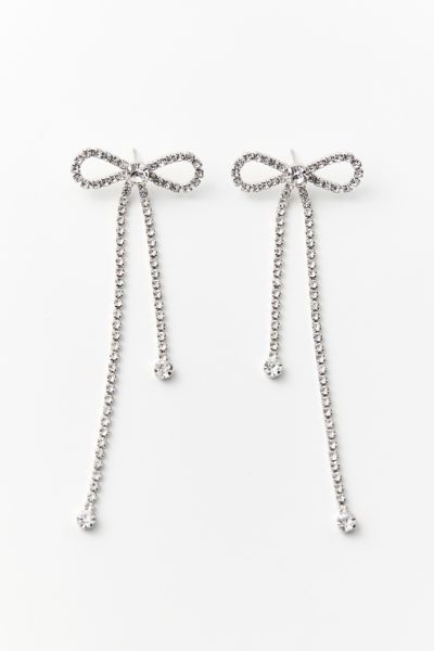 Urban Outfitters Rhinestone Bow Earring In Silver