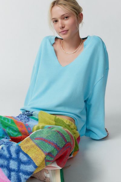 Out From Under Notch Neck Sweatshirt In Light Blue