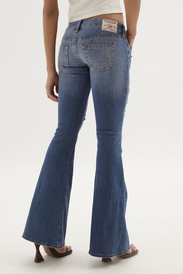 Buy True Religion Women Mid-Wash CARRIE Distressed Low-Rise Flare Jeans for  Women Online