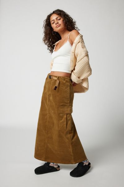 GRAMICCI CORD CARGO MAXI SKIRT IN TAN AT URBAN OUTFITTERS